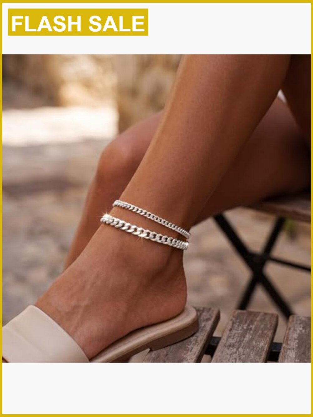 Layered Ankle Bracelets Set for Women 14K Gold/Silver Plated Cuban Chain Dainty - Picture 3 of 7